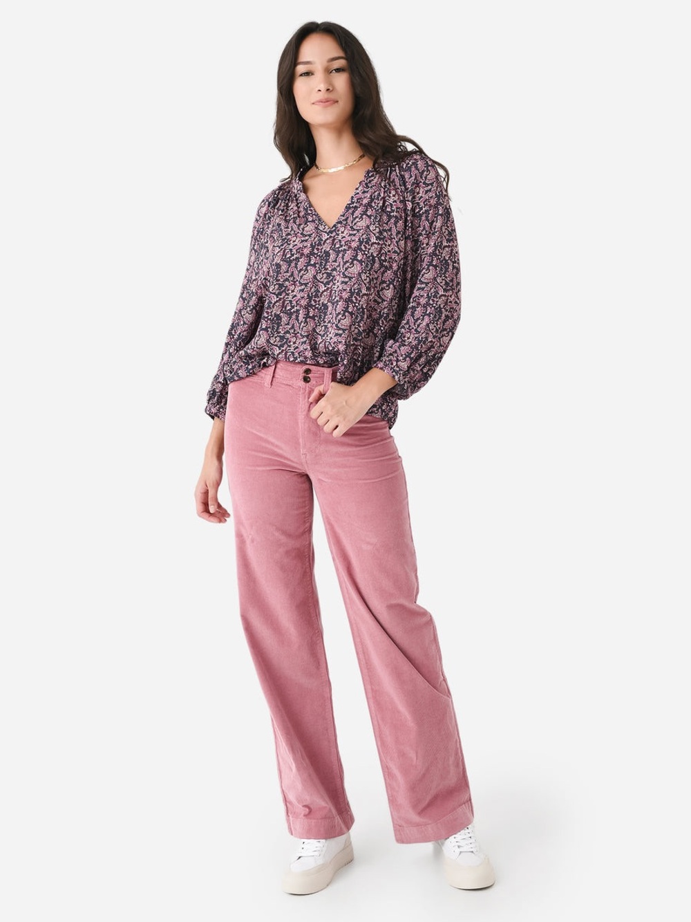 Faherty Brand Pink Corduroy Wide Leg Pants Double Button High Rise Mauve Size 12